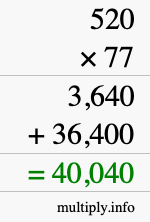 How to calculate 520 times 77 using long multiplication
