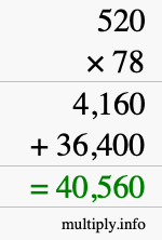 How to calculate 520 times 78 using long multiplication