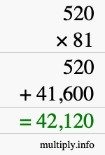 How to calculate 520 times 81 using long multiplication