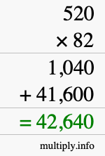 How to calculate 520 times 82 using long multiplication