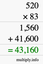 How to calculate 520 times 83 using long multiplication
