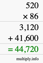 How to calculate 520 times 86 using long multiplication