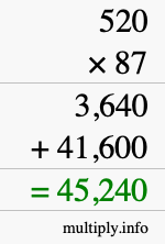 How to calculate 520 times 87 using long multiplication