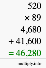 How to calculate 520 times 89 using long multiplication