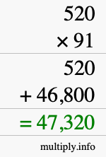 How to calculate 520 times 91 using long multiplication