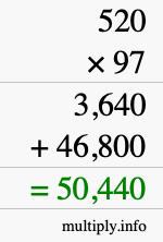 How to calculate 520 times 97 using long multiplication