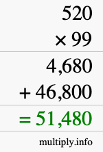 How to calculate 520 times 99 using long multiplication