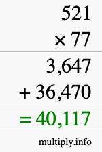 How to calculate 521 times 77 using long multiplication