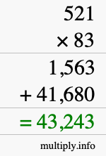 How to calculate 521 times 83 using long multiplication