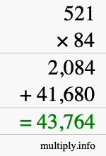 How to calculate 521 times 84 using long multiplication
