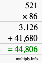 How to calculate 521 times 86 using long multiplication