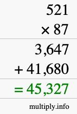 How to calculate 521 times 87 using long multiplication