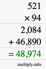 How to calculate 521 times 94 using long multiplication