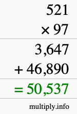 How to calculate 521 times 97 using long multiplication