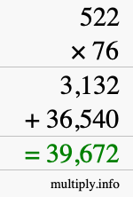 How to calculate 522 times 76 using long multiplication