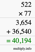 How to calculate 522 times 77 using long multiplication
