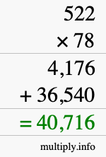 How to calculate 522 times 78 using long multiplication