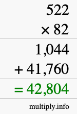 How to calculate 522 times 82 using long multiplication