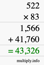 How to calculate 522 times 83 using long multiplication