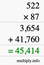 How to calculate 522 times 87 using long multiplication