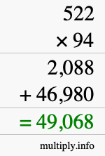 How to calculate 522 times 94 using long multiplication