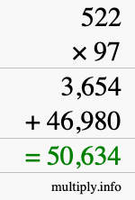 How to calculate 522 times 97 using long multiplication