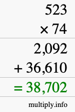 How to calculate 523 times 74 using long multiplication How to calculate 523 times 74 using long multiplication