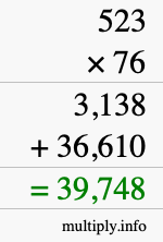 How to calculate 523 times 76 using long multiplication