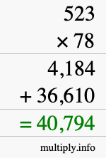 How to calculate 523 times 78 using long multiplication
