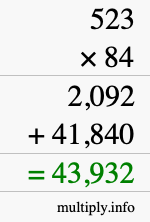 How to calculate 523 times 84 using long multiplication How to calculate 523 times 84 using long multiplication