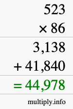How to calculate 523 times 86 using long multiplication