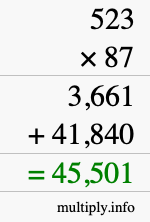 How to calculate 523 times 87 using long multiplication