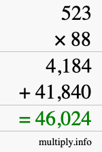 How to calculate 523 times 88 using long multiplication