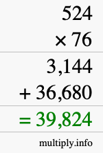 How to calculate 524 times 76 using long multiplication