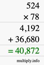 How to calculate 524 times 78 using long multiplication