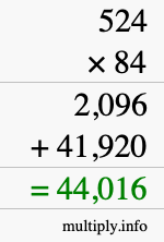 How to calculate 524 times 84 using long multiplication