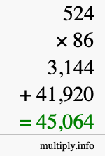 How to calculate 524 times 86 using long multiplication