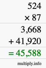 How to calculate 524 times 87 using long multiplication