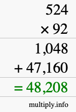 How to calculate 524 times 92 using long multiplication