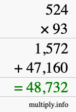 How to calculate 524 times 93 using long multiplication