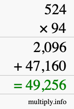 How to calculate 524 times 94 using long multiplication
