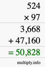 How to calculate 524 times 97 using long multiplication