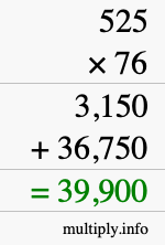How to calculate 525 times 76 using long multiplication