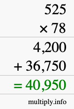 How to calculate 525 times 78 using long multiplication