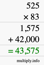 How to calculate 525 times 83 using long multiplication