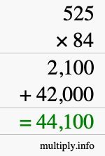How to calculate 525 times 84 using long multiplication