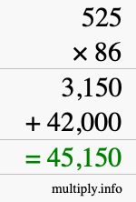How to calculate 525 times 86 using long multiplication