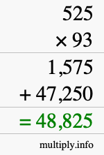 How to calculate 525 times 93 using long multiplication