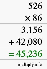How to calculate 526 times 86 using long multiplication