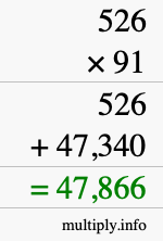 How to calculate 526 times 91 using long multiplication